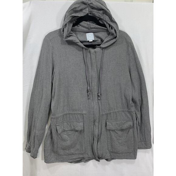 Dressbarn Sunday Jacket Stretchy Full Zip Cotton Gray Fitted Womens Sz Large - Picture 1 of 10